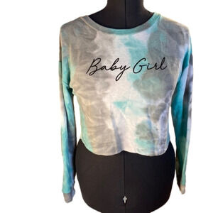 FASHION Nova Women’s Tie Dyed “Baby Girl “ Long Sleeve Cropped Top (Size Medium)